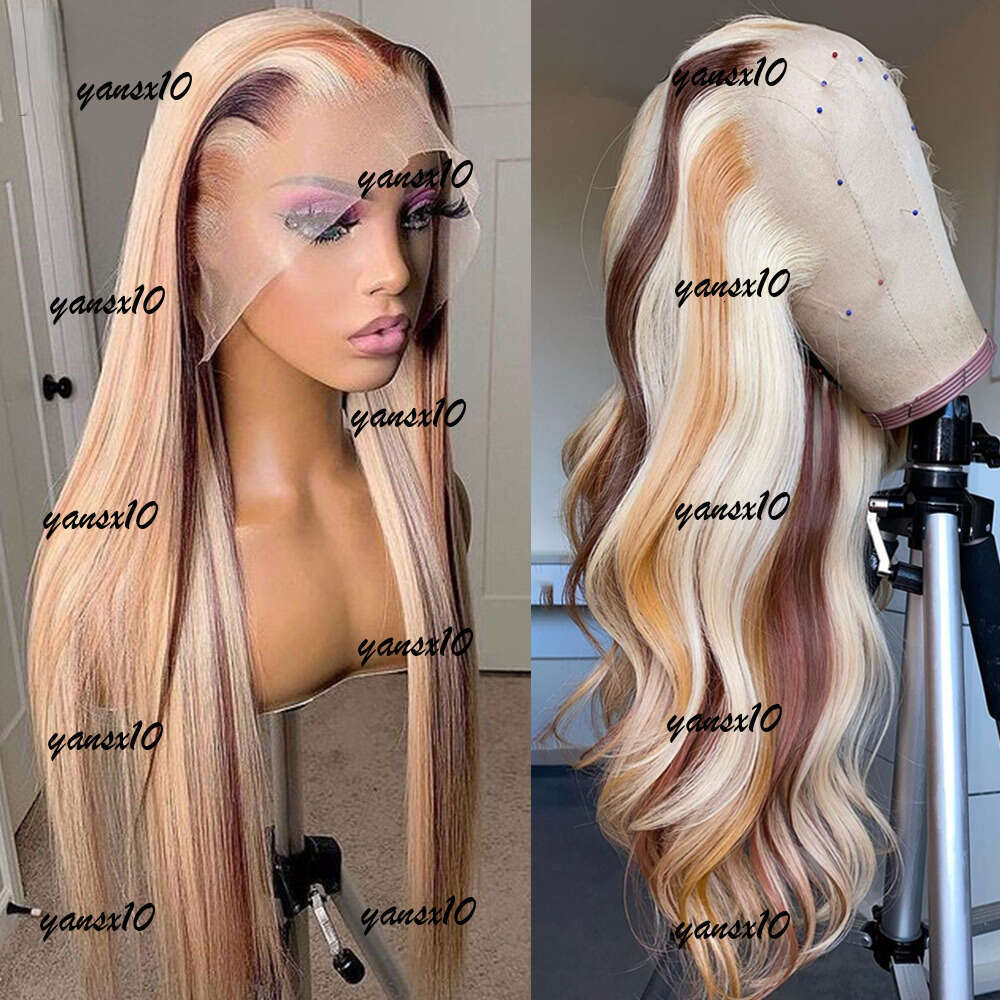 180 Density Brazilian Highlight Blonde Colored Simulation Human Hair Wig Body Wave Ombre HD Transparent Straight Lace Front Wigs For Women