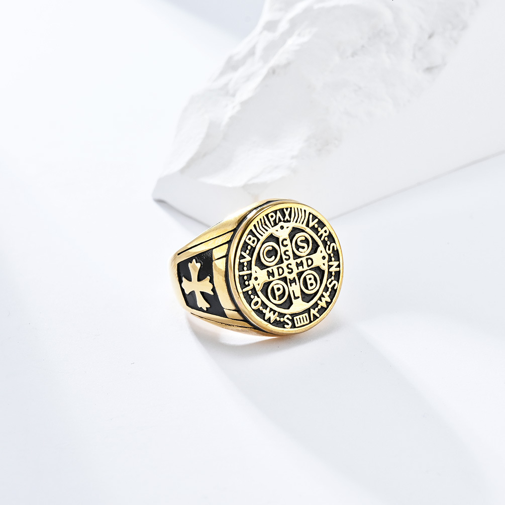 Luxury Brand Designer Jewelry European And American Retro Style The Exorcist Stainless Steel Cross Ring Niche Personality Punk Men's Jewelry