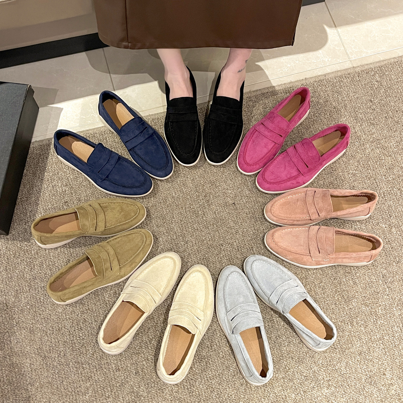 Hot new free shipping designer shoes for womens dress shoes pink black grey khaki beige British style one foot loafers plus size