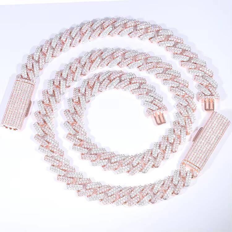 GRA Certificate Two Tone Cuban Chain Sterling Silver with VVS D Color Moissanite Diamond Necklace for Hip Hop Jewelry Gift