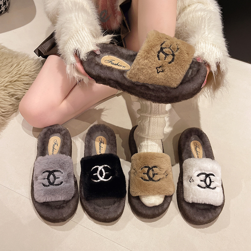 Hot free shipping designer slippers for womens flat slippers white black blue khaki New winter fashionable and versatile cotton mop