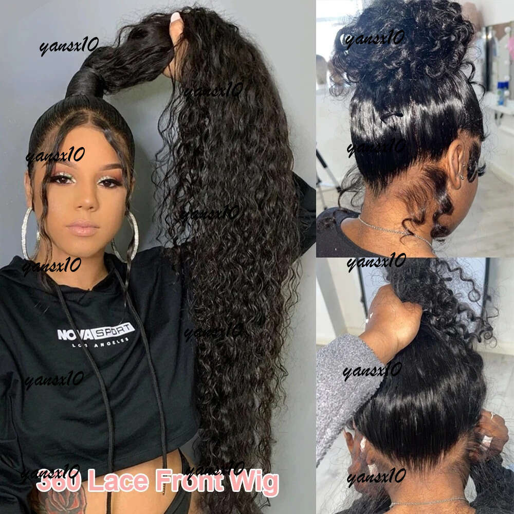 Invisi Strap HD 360 Front Human Hair Wigs Drawstring Curly Wave 13x4 Lace Frontal Wig Synthetic for Women Pre Plucked 250 Density