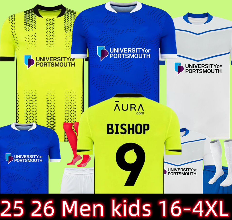 25 26 Portsmouth Soccer Jerseys 2025 2026 Home AWAY 3rd SAYDEE 15 BISHOP 9 YENGI 10 Football Shirt Maillots Adult Camesita De Futol Men Kid Soccer Kits