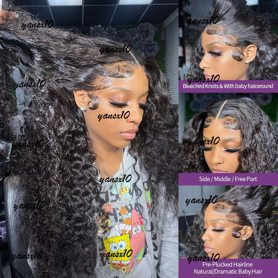 250 Density Brazilian Hd Frontal Deep Curly Human Hair Wig Glueless Preplucked Water Wave Synthetic Lace Front Wigs For Women