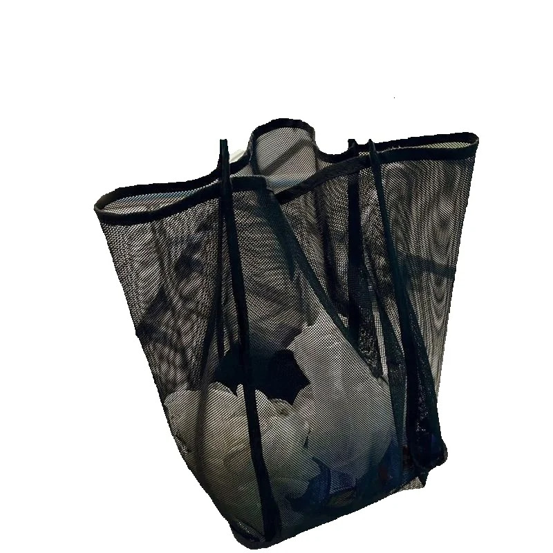 2025 autumn new niche style transparent mesh simple shoulder bag fashionable, lightweight, large bag capacity beach bag designer canvas bag