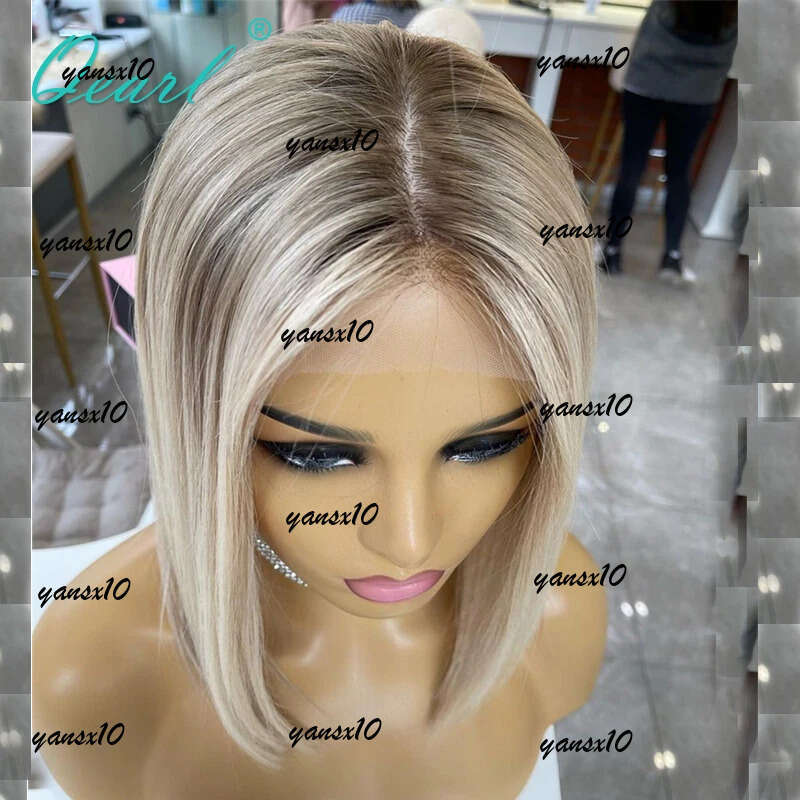 Peruvian Human Hair Ombre Ash Blonde Colored Short Bob 13x4 Lace Front Wig Gluelesse Cut Straight Synthetic Frontal Wigs For Women
