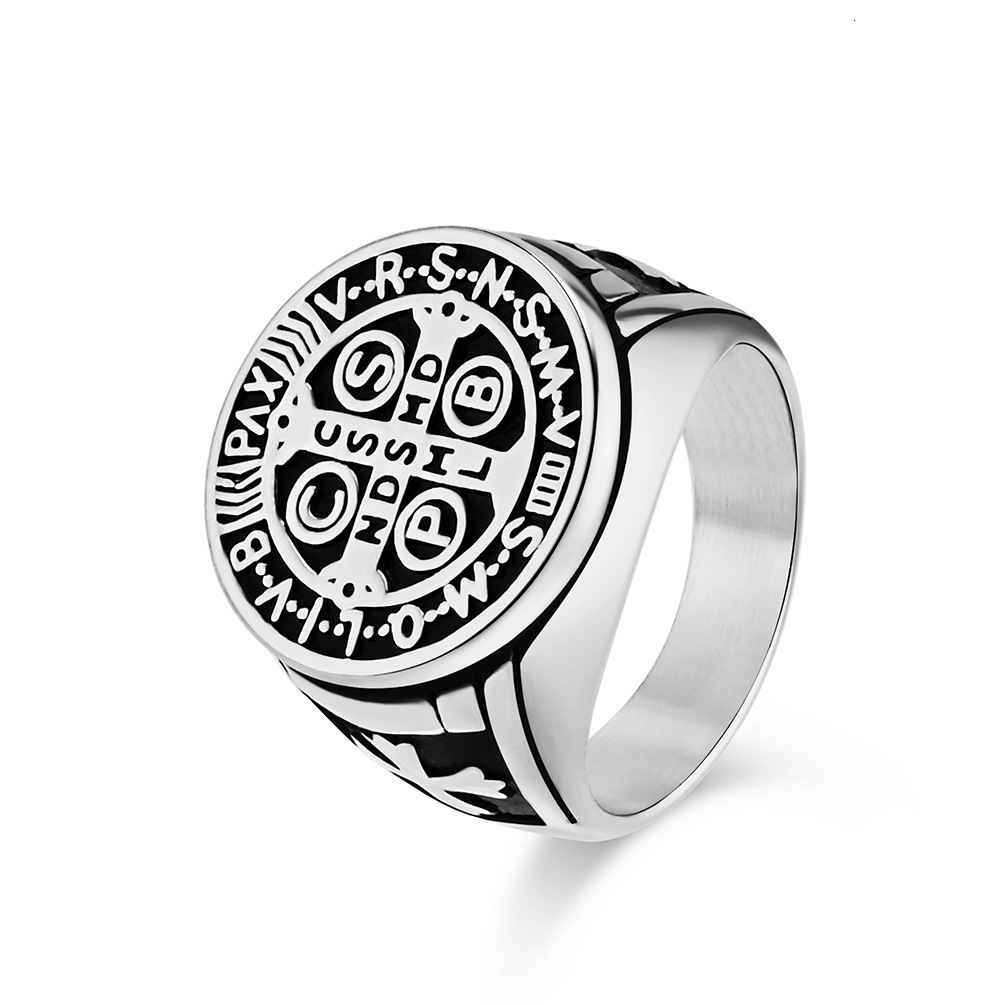 Luxury Brand Designer Jewelry European And American Retro Style The Exorcist Stainless Steel Cross Ring Niche Personality Punk Men's Jewelry