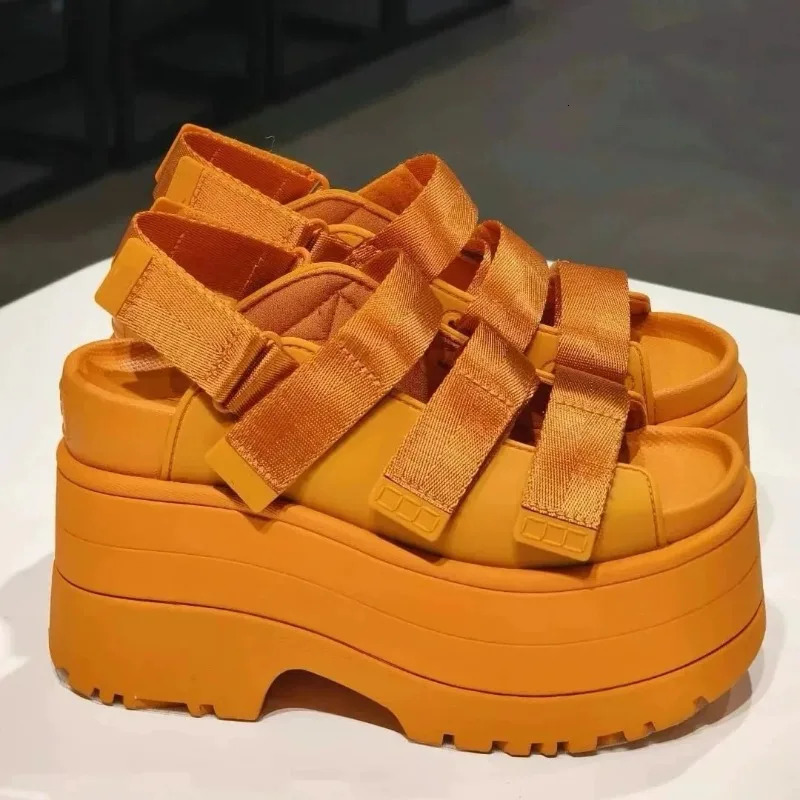 Casual Thick Heel Heightening Magic Tape Sandals Summer Style Roman Versatile Womens Shoes Comfortable SlipOn Sandal 250820