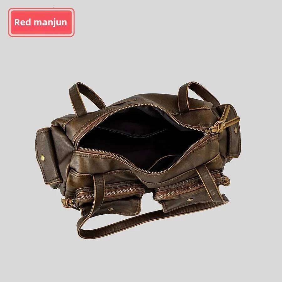 American Vintage Spicy Girl Style Multi-Pocket Underarm Women's Bag Niche Design Single Shoulder Motorcycle Soft Leather Handbag