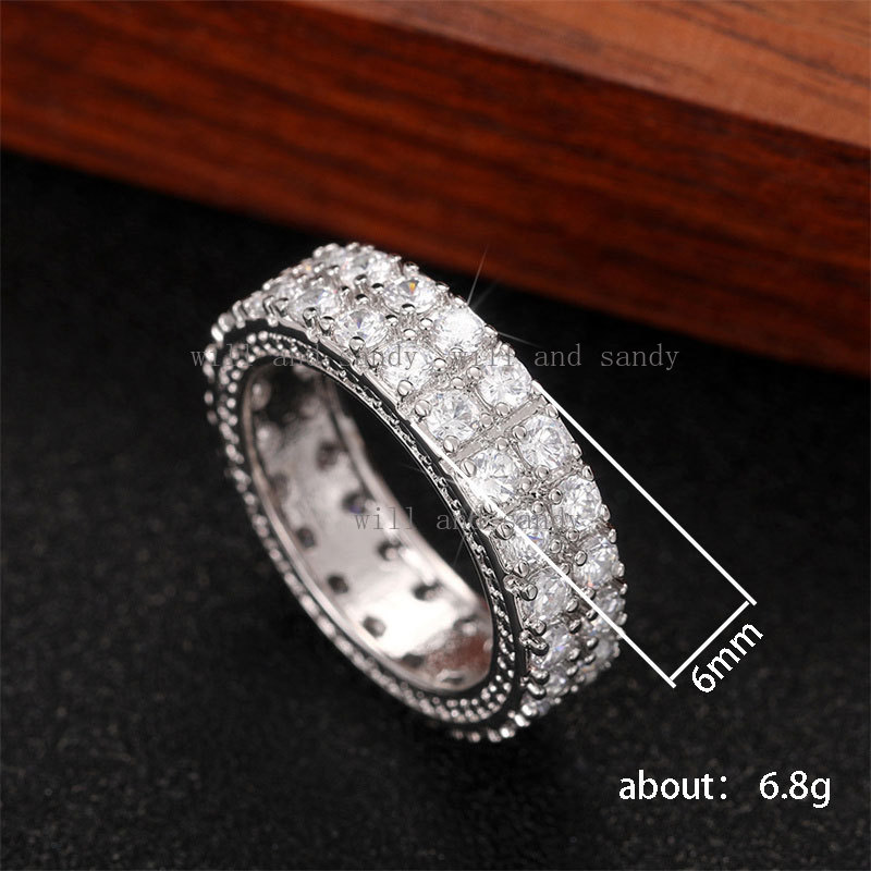 Iced Out Rows Cubic Zirconia Diamond Band Ring Silver Gold Designer Jewelry Wedding Band Charm Water Drop Crystal Finger Tail Rings for Woman Engageme