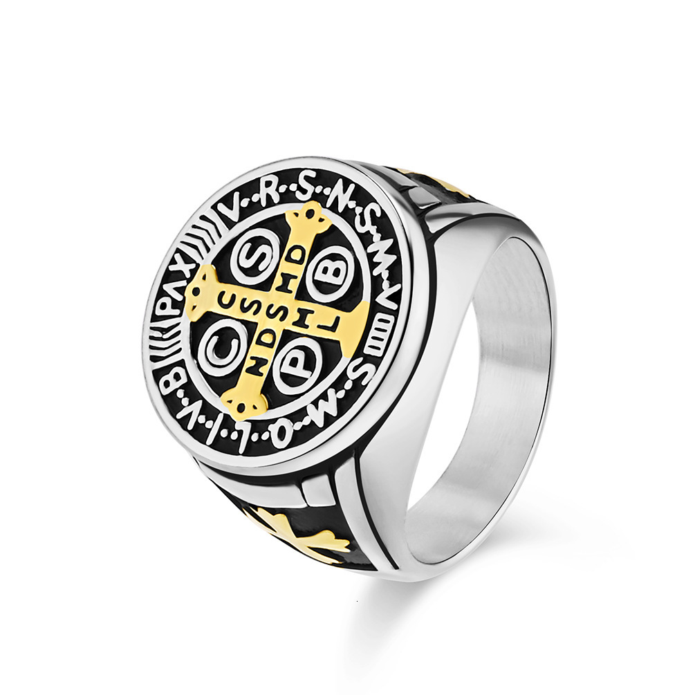 Luxury Brand Designer Jewelry European And American Retro Style The Exorcist Stainless Steel Cross Ring Niche Personality Punk Men's Jewelry