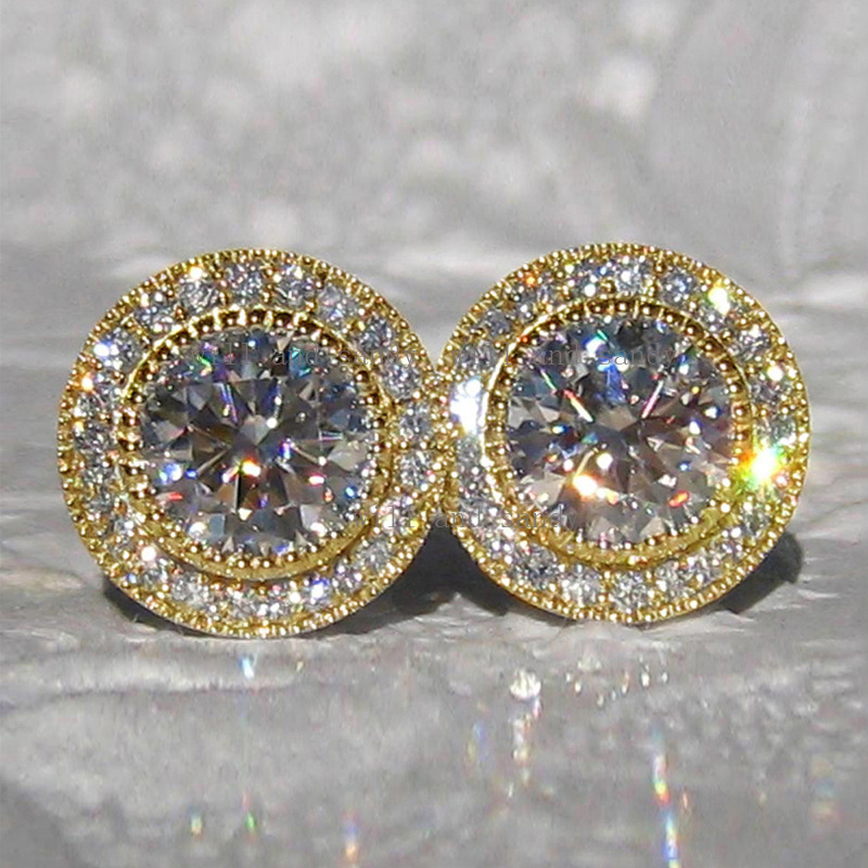 Round Cubic Zirconia Diamond Stud Earrings Designer Jewelry CZ Silver Gold Wedding Earrings Crystal Flower Heart Square Charm Earrings for Women Man F