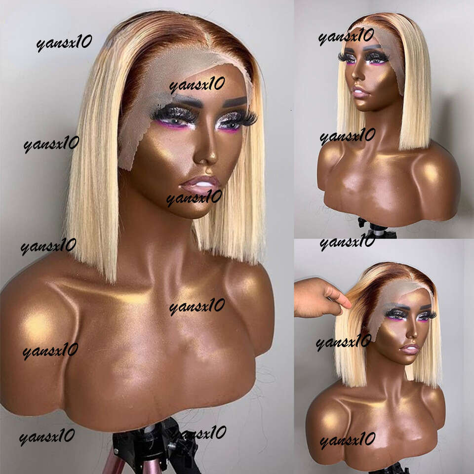 Brazilian Straight Blonde 613 Short Bob Wigs For Women 13x4 Front Human Hair Transparent HD Synthetic Lace Frontal Wig Preplucked