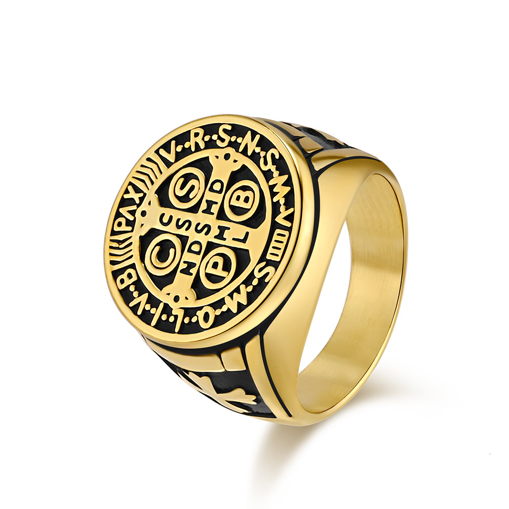 Luxury Brand Designer Jewelry European And American Retro Style The Exorcist Stainless Steel Cross Ring Niche Personality Punk Men's Jewelry