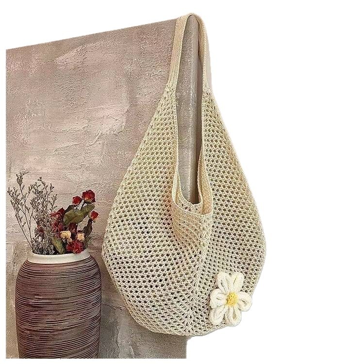 2025 Autumn New Women's Knitted Woven Bag Korean style Simple, Small and Popular bag Lazy Knitted Hollow Flower Beach Bag Designer Shoulder Bag