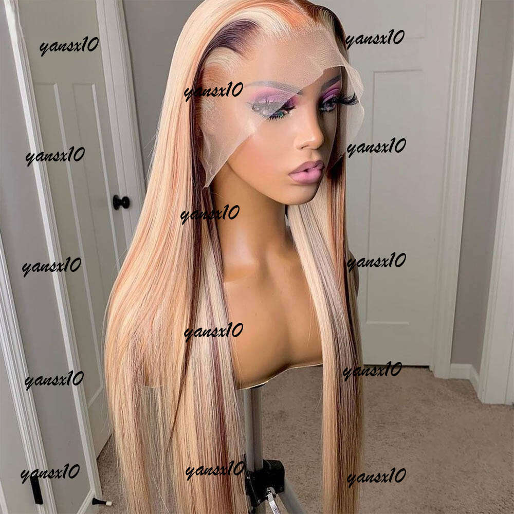 180 Density Brazilian Highlight Blonde Colored Simulation Human Hair Wig Body Wave Ombre HD Transparent Straight Lace Front Wigs For Women