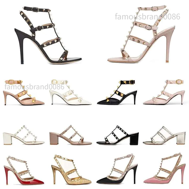 with Box Designer high heels Fashion women dress shoes Summer Sandals womens heel leather gold platform rivet spikes peep-toes Office party Wedding size 35-42 6