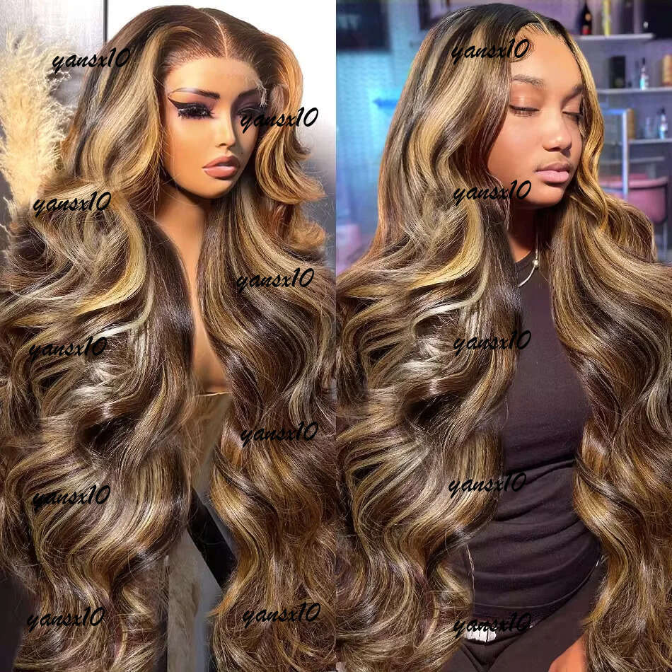 250 Density 30 40 Lnch 4/27 Blonde Highlight Body Wave Frontal Human Hair Wig 13x6 Ombre Colored 13x4 Lace Front Wigs Synthetic for Black Women