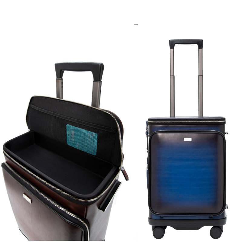 A new cross-border leather suitcase for men, a 20-inch multi-functional travel case with a front opening and a handle for business trips