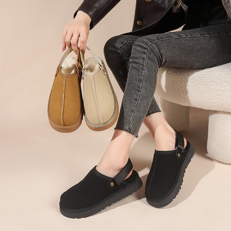 2025 designer shoes free shipping autumn and winter flat slippers solid color Non-slip snow boots women's velvet cotton shoes for warmth black kh