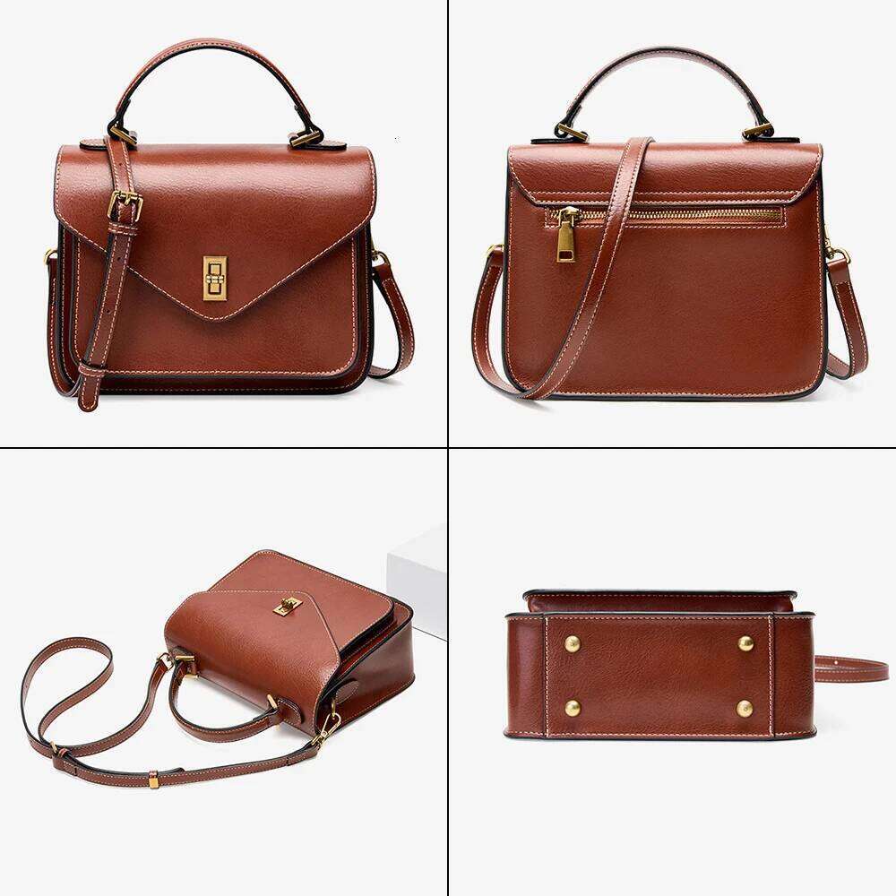 High-Quality Real Cowhide Women Shoulder Designer Retro Small Tote Bag Ladies Crossbody Bags Female Classic Satchels