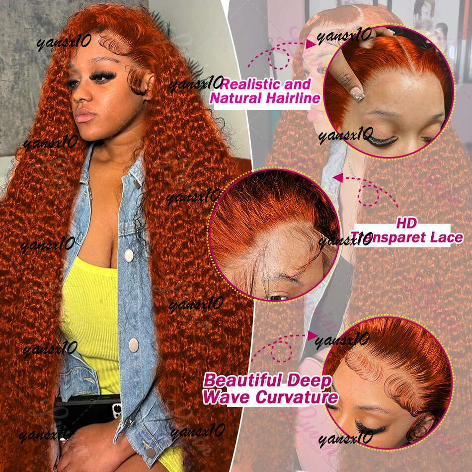 200 Density 350 Orange Ginger Curly Human Hair For Women 13x6 Hd Lace Frontal Deep Wigs Brazilian Water Wave Color Wig