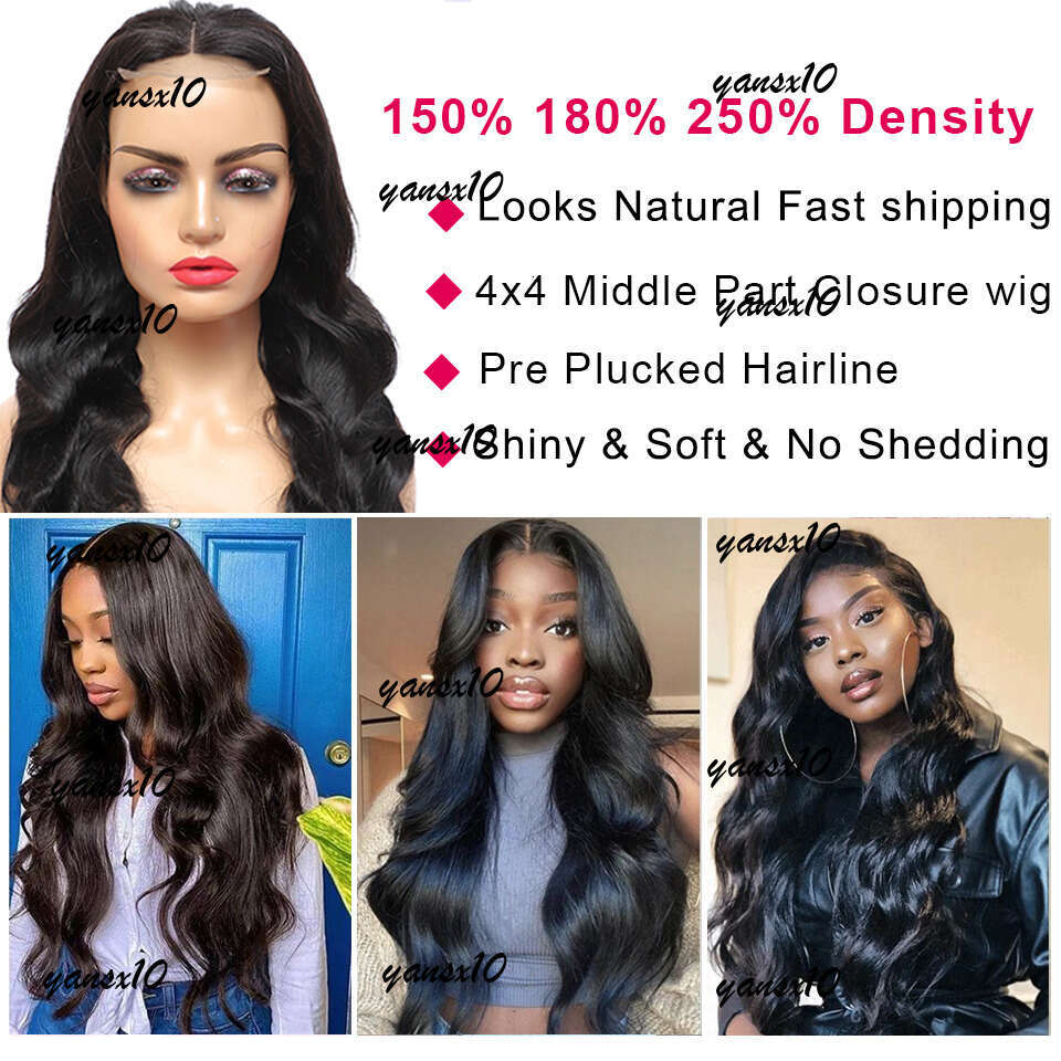 30inch Human Hair 4x4 Front Brazilian Body Lace Cosure Wig Pre Plucked Deep Water Wave Wigs e7