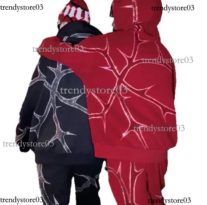 2025 Hip Hop Rhinestone Print Hoodies Pants Suit Men Women Streetwear Fashion Y2k Zipper Hoodie Jacket Gothic Autumn Loose Sweatshirt