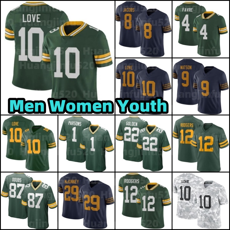 Matthew Golden 10 Love Micah Parsons Football Jersey Josh Jacobs Edgerrin Cooper Lukas Van Ness Tucker Kraft Xavier McKinney Romeo Doubs Rashan Gary Luke Musgrave