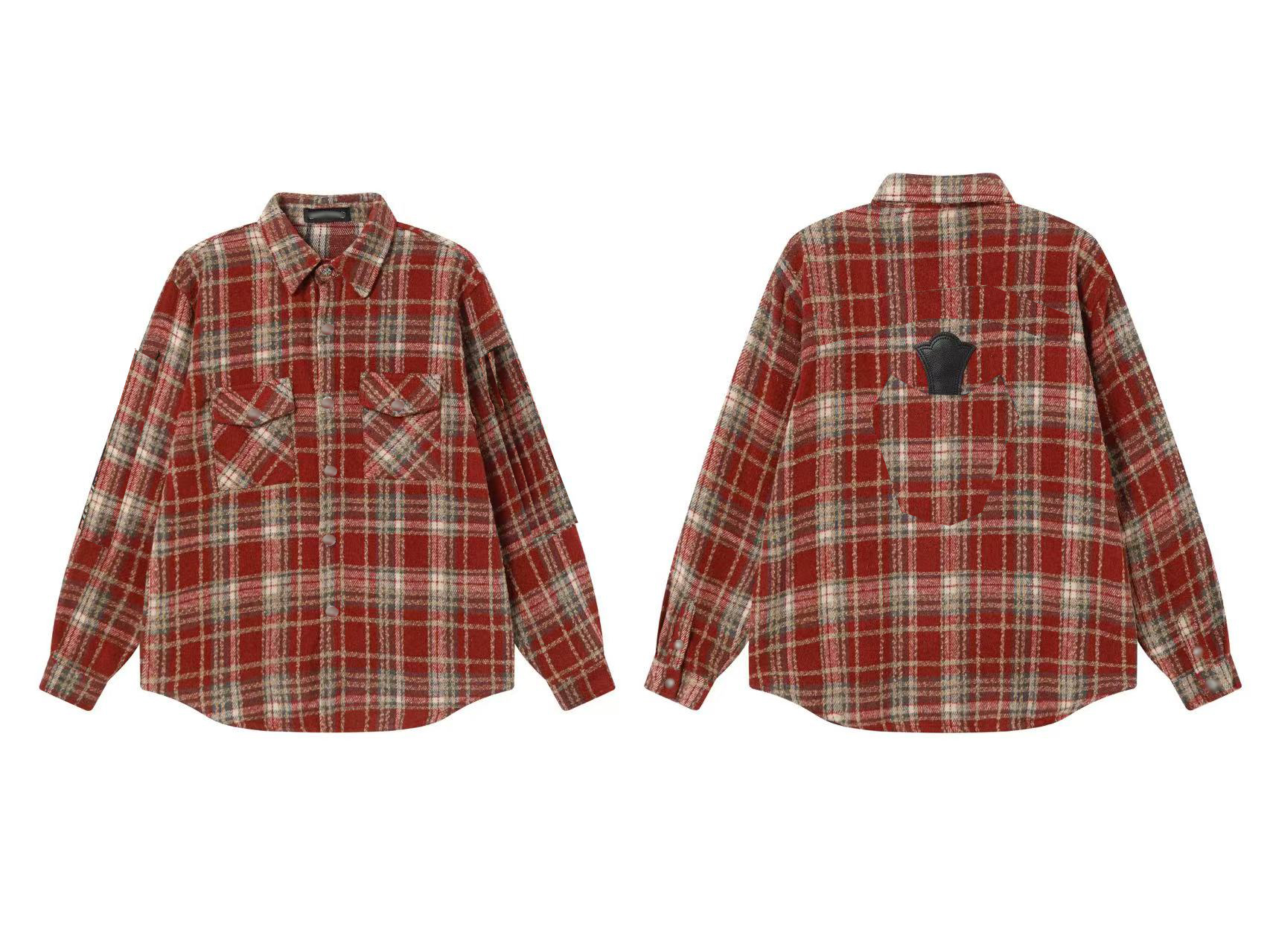 Designer jacket Polo jacket flannel Sanskrit embroidery patch leather cross woolen plaid jacket men's high-quality cotton neutral