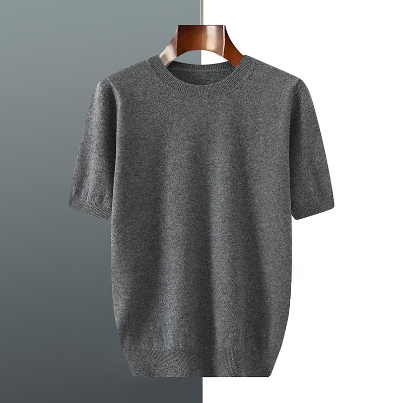 K2185 Spring and autumn all-match thin wool sweater for women, loose short-sleeved knitted T-shirt, ins style solid color top