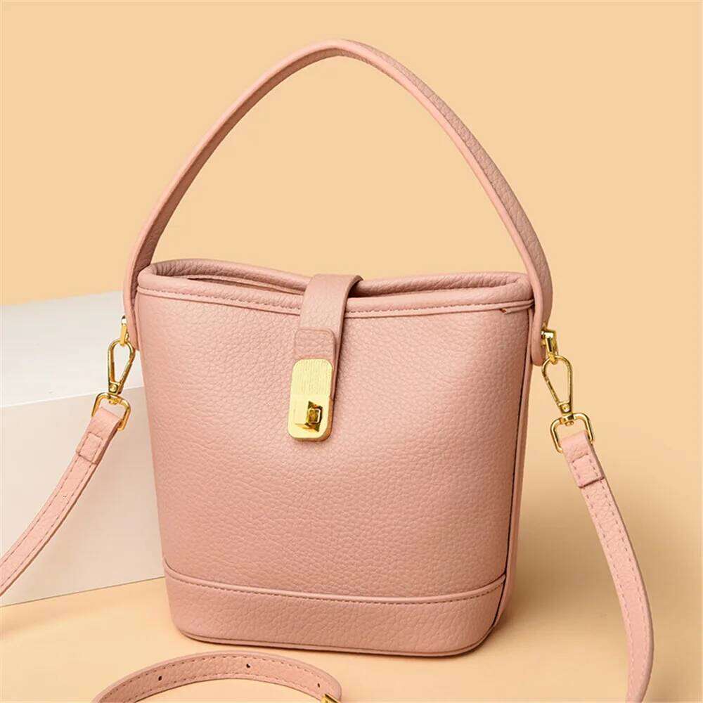 Lock Bucket Bags Quality Leather Messenger Small Handbag Women Shoulder Crossbody Bag Ladies Fashion Tote Purse
