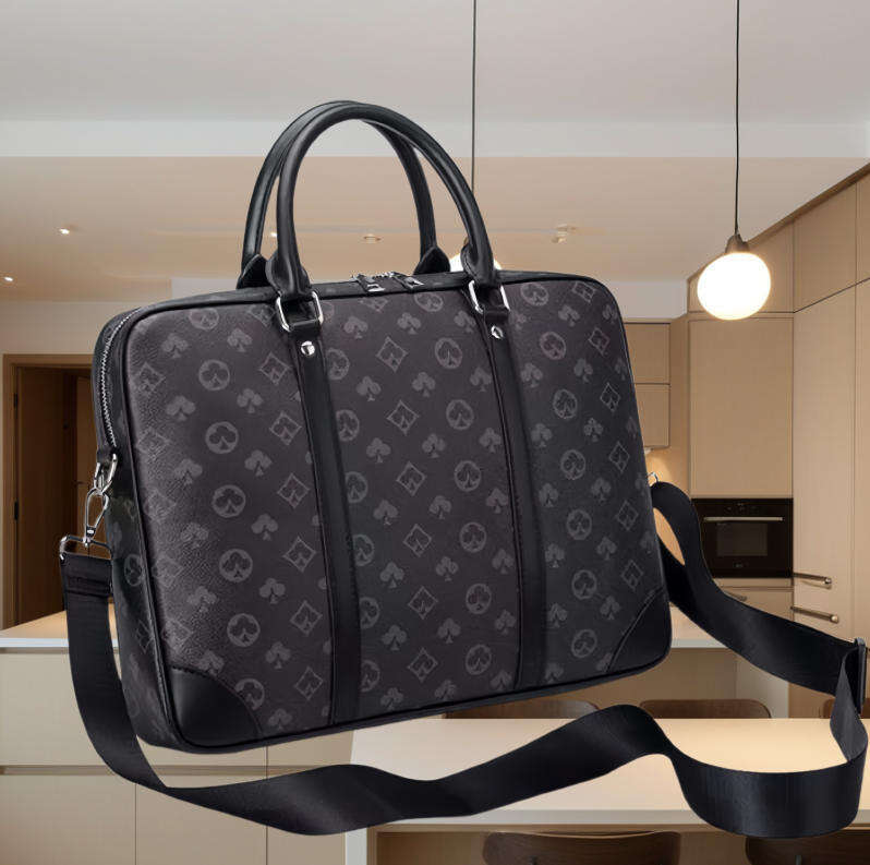 Men schoolbag Briefcase One Shoulder Diagonal Handbag Computer Bag Genuine Leather Zipper Letter Canvas Interior Simple Casual Pocket Solid Handbags 10A