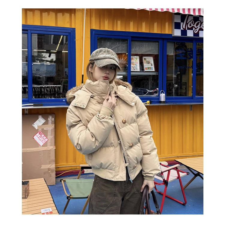 South District Fiona Womens Winter Jacket Navy Blue Cotton Short down Coat with Detachable Hood And Fur Collar 250829