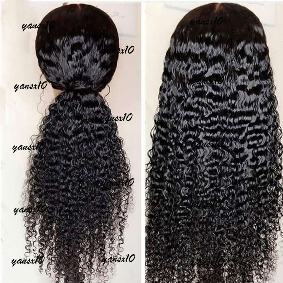 180density Curly Human Hair Black Color 360 Glueless Full Front Wig 36 Inch 13x4 HD Lace Frontal Wigs for Women Water Wave Transparent Synthetic Prepl