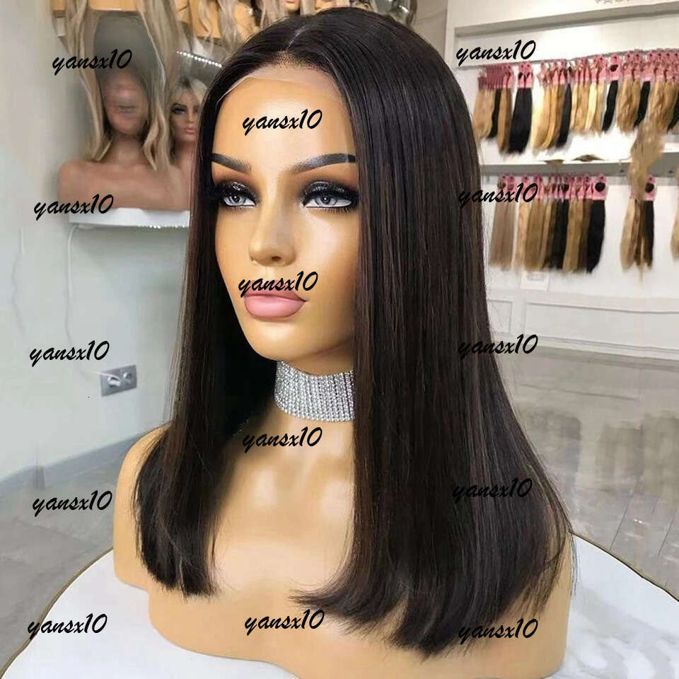 Brazilian Short Ash Blonde 360 Frontal Brown Highlight 13x4 Straight Bob Wig Lace Front Simulation Human Hair Wigs for Women 5e
