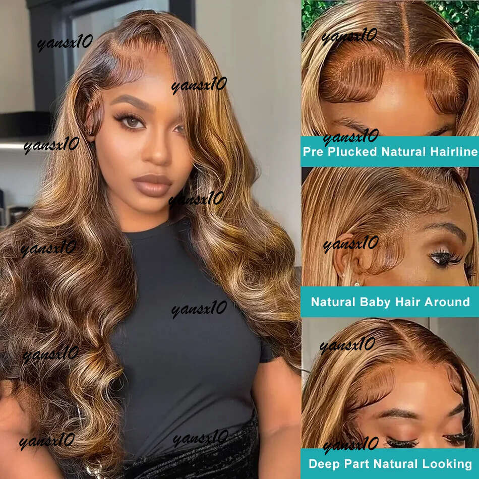 250 Density 30 40 Lnch 4/27 Blonde Highlight Body Wave Frontal Human Hair Wig 13x6 Ombre Colored 13x4 Lace Front Wigs Synthetic for Black Women