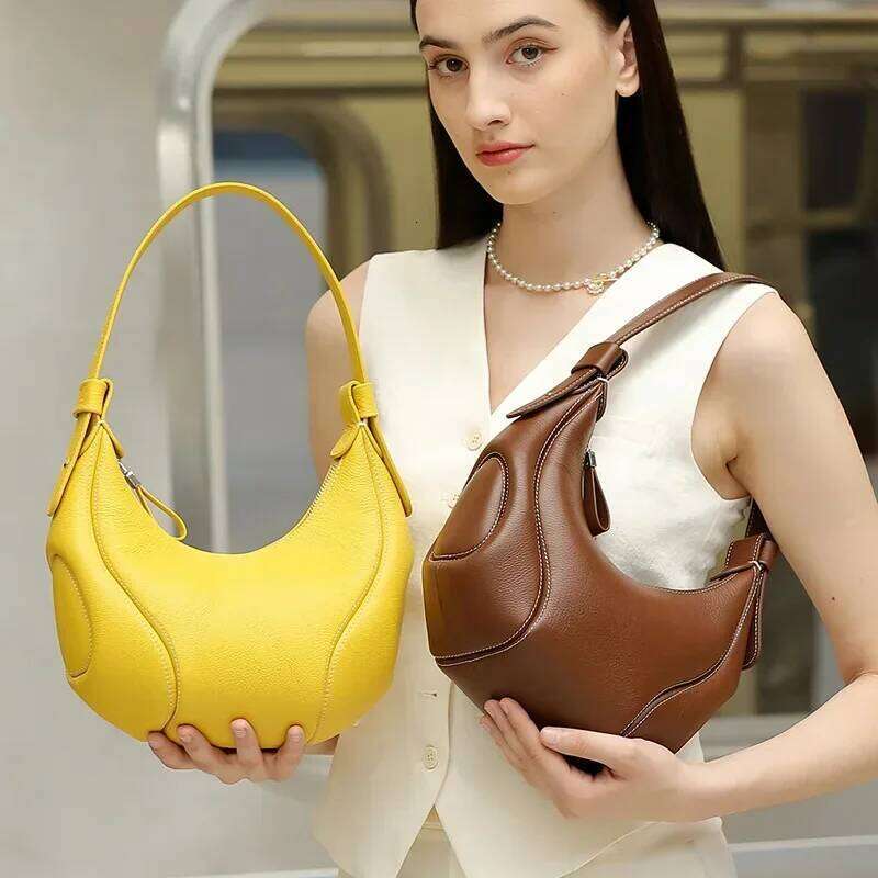 Baseball Armpit Merard Women's 2025 New Niche Retro Crescent Moon Crossbody Genuine Leather Shoulder Bag