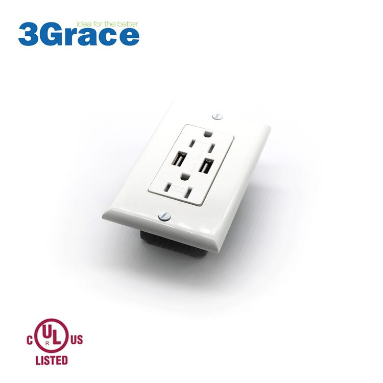 USB Outlet 15A with Safety Cover Factory Direct Supply USB Charger