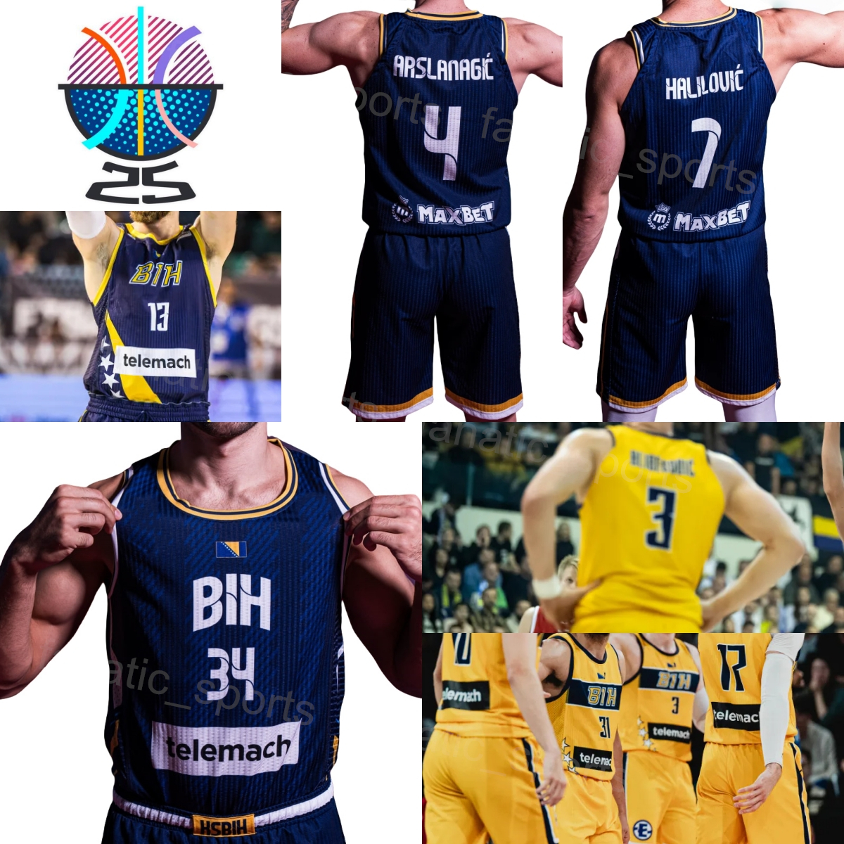 Printed Basketball Bosnia and Herzegovina Jersey 2025 EuroBasket 11 Ajdin Penava 27 Adin Vrabac 4 Adnan Arslanagic 0 Jusuf Nurkic 2 John Roberson 23 Tarik Hrelja