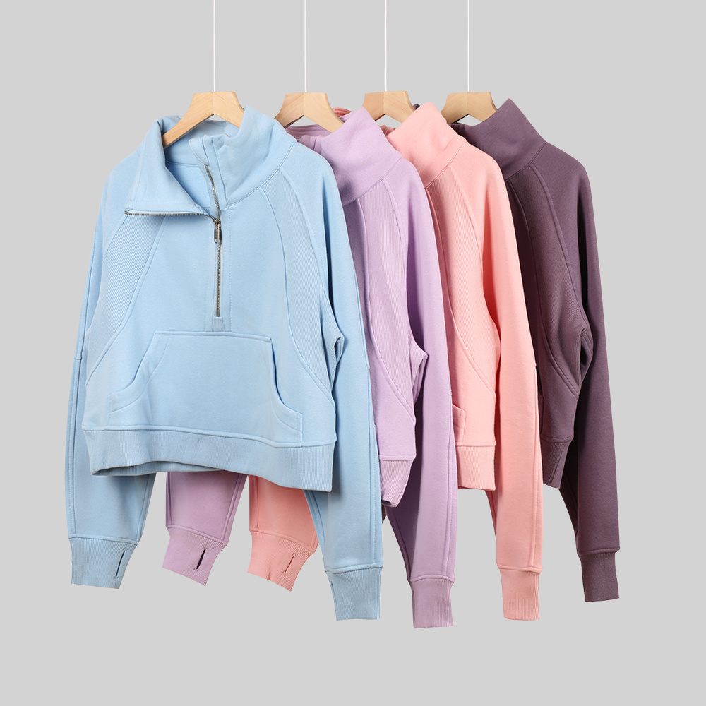 Women Stand-up Collar Hoodie With Half Zip Workout Gym Clothes Yoga Fitness Long Sleeve Tops Loose Oversized Casual Running Coat Outdoor Leisure Jogging Sportswear