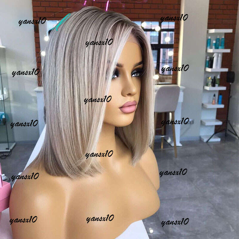 Peruvian Human Hair Ombre Ash Blonde Colored Short Bob 13x4 Lace Front Wig Gluelesse Cut Straight Synthetic Frontal Wigs For Women