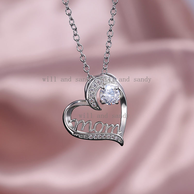 Birthday Gifts for Women Sterling Silver Mom Necklace for Mom Wife Sapphire Cubic Zirconia Gemstone Heart Pendant Necklaces Crystal Wedding Mother Bir