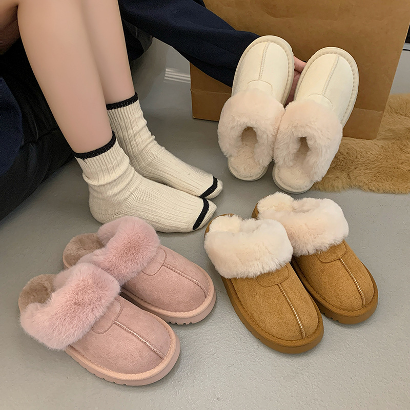 2025 designer shoes free shipping autumn and winter flat slippers casual solid color snow boots women's velvet cotton shoes for warmth pink white