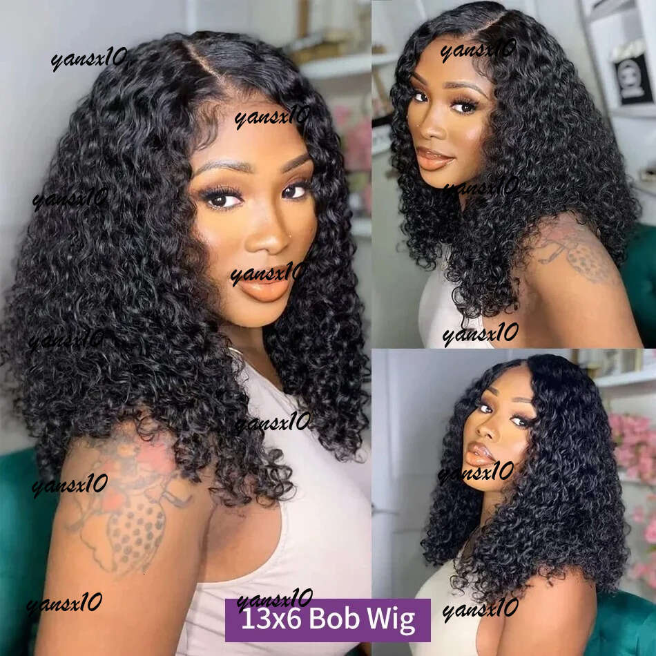 180% Short Curly Bob Front Human Hair 13X4 13X6 Deep Wave Frontal Wig Closure Glueless Wigs Hd Lace