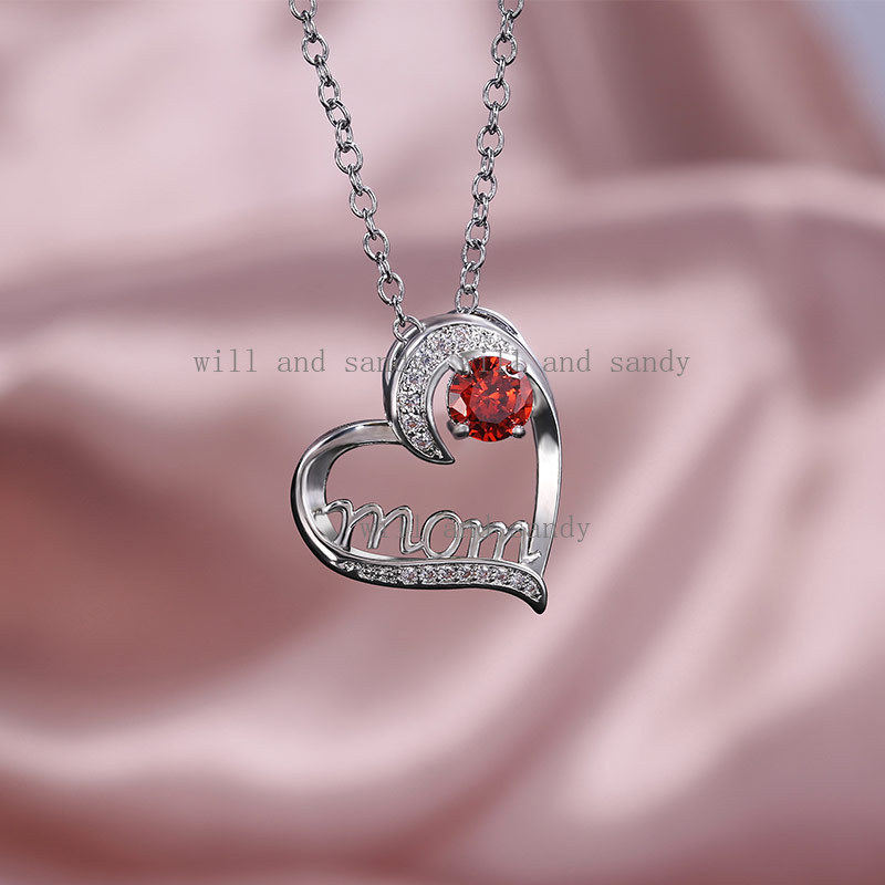 Birthday Gifts for Women Sterling Silver Mom Necklace for Mom Wife Sapphire Cubic Zirconia Gemstone Heart Pendant Necklaces Crystal Wedding Mother Bir