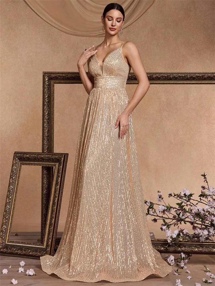 Elegant Sexy Backless Sequins Evening Dress Long 2025 Mermaid Formal Gown Women Wedding Party Dresses Caicktail Graduation Prom 250829