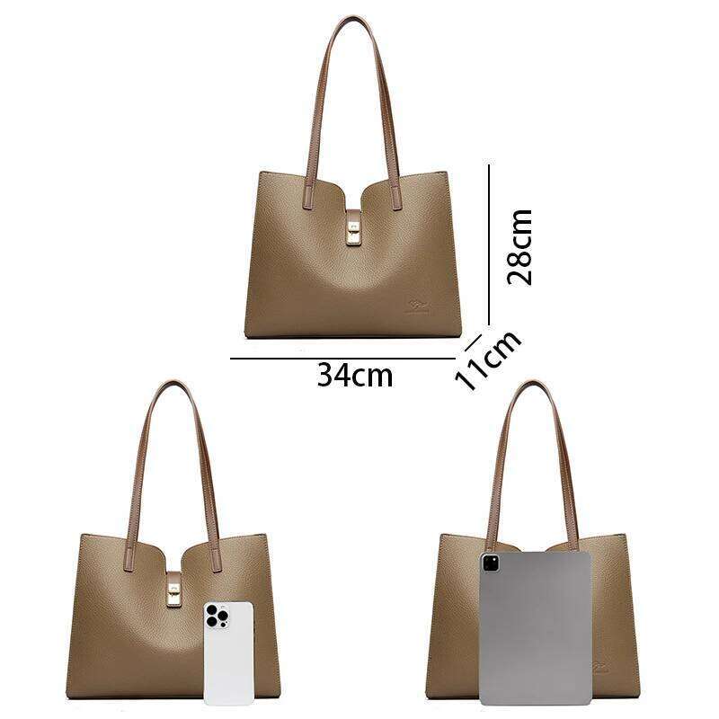 Solid Color Simple Large Capacity Women's Tote Bags High Quality Soft Leather Female Handbag Trendy Women Shoulder Bag