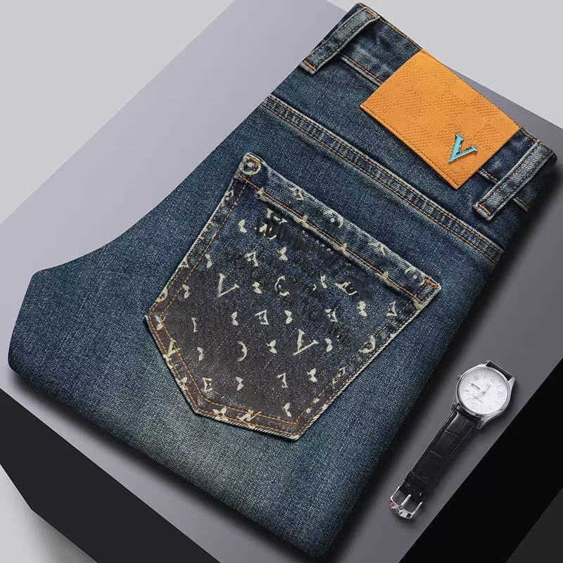 Autumn New Mens vintage Washed Ripped Slim Fit Elasticity jeans men's straight classic Casual Trousers Casual Skinny Straight Slim Jeans wholesale 9E6T