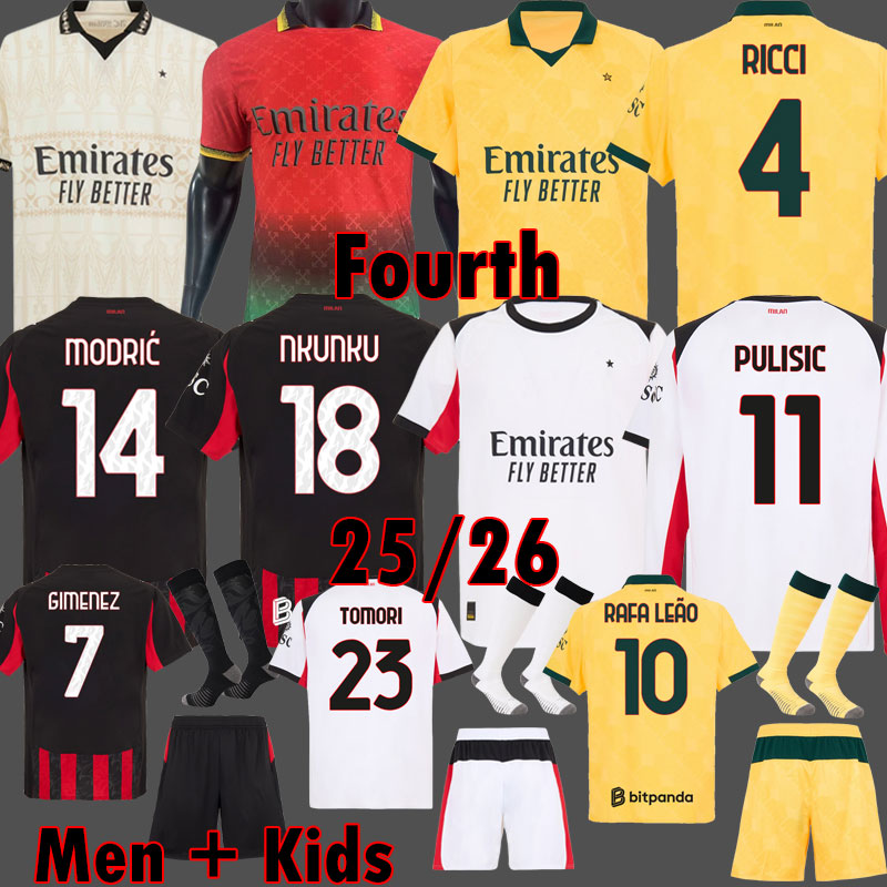 25025 2026 MODRIC NKUNKU aAC MlIAN Soccer JerseyS RAFA LEAO TOMORI MUSAH 25 26 ACM 125TH Anniversary Kits RICCI 4TH GABBIA PULISIC 125 Years Player shirt men kids Kits